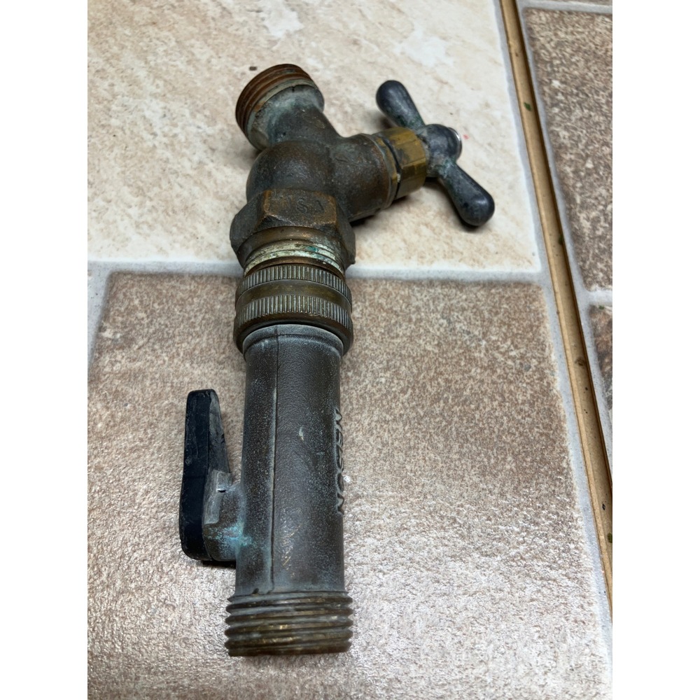 Vintage Nelson Brass Garden Hose Shut Off Valve Faucet Made in USA 6 Inch